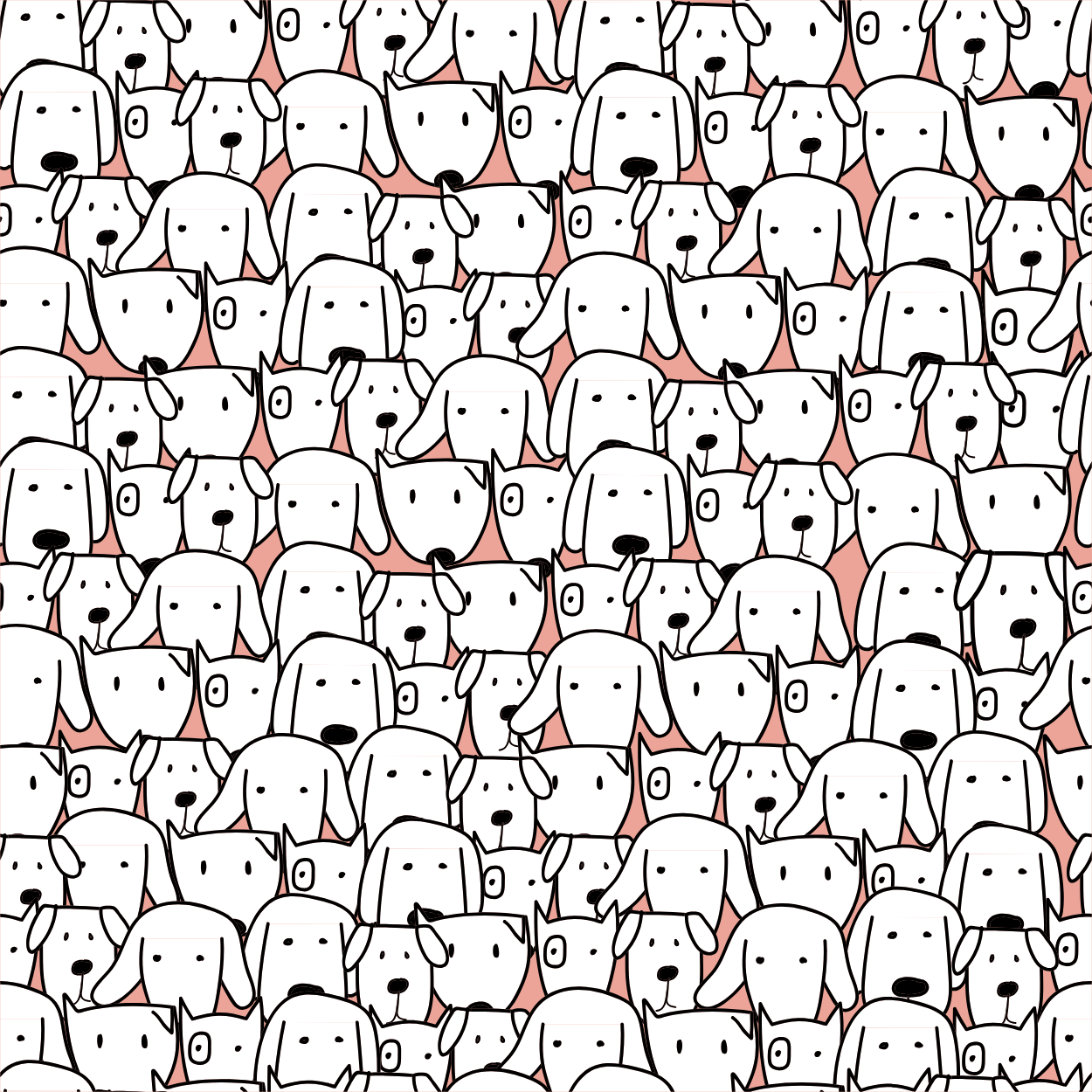 Dog or cat themed humorous novelty, funny fridge magnet. Pattern of white dogs on a pink background.