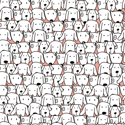 Dog or cat themed humorous novelty, funny fridge magnet. Pattern of white dogs on a pink background.