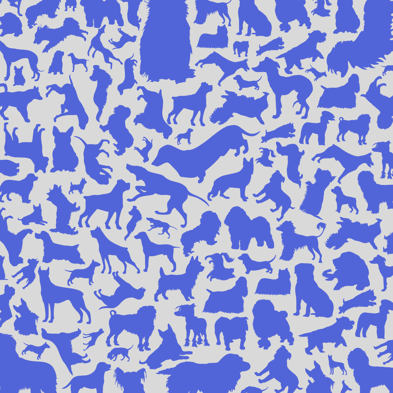 Dog or cat themed humorous novelty, funny fridge magnet. Pattern of blue dog silhouettes on a white background
