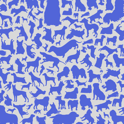 Dog or cat themed humorous novelty, funny fridge magnet. Pattern of blue dog silhouettes on a white background
