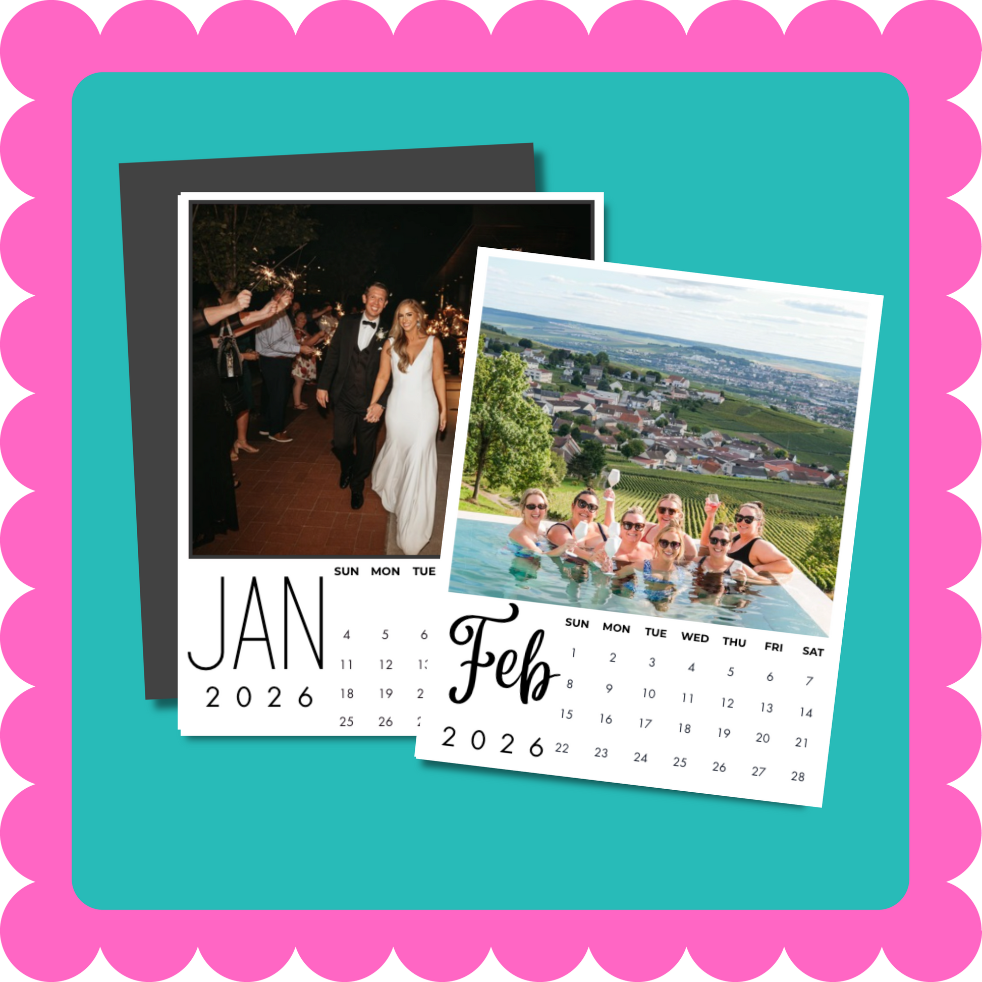 Custom photo magnet calendar, thin flexible 12-month magnetic calendar with personalized photos for fridge, locker, or office. 