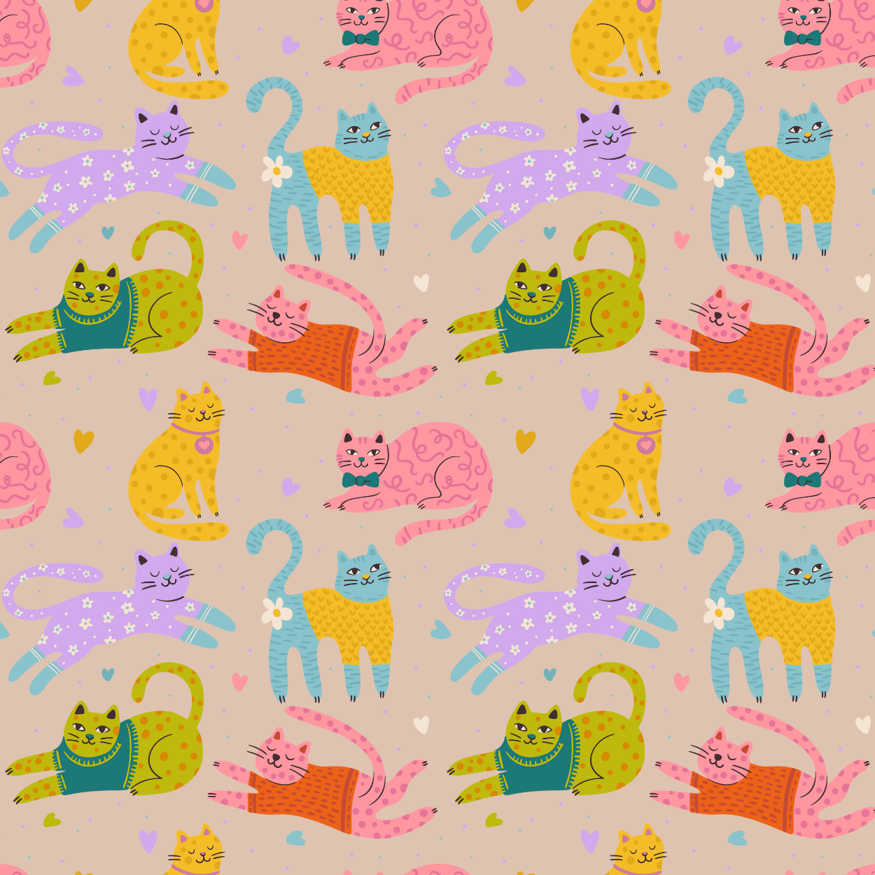 Dog or cat themed humorous novelty, funny fridge magnet. Pattern of colorful cats on a beige background