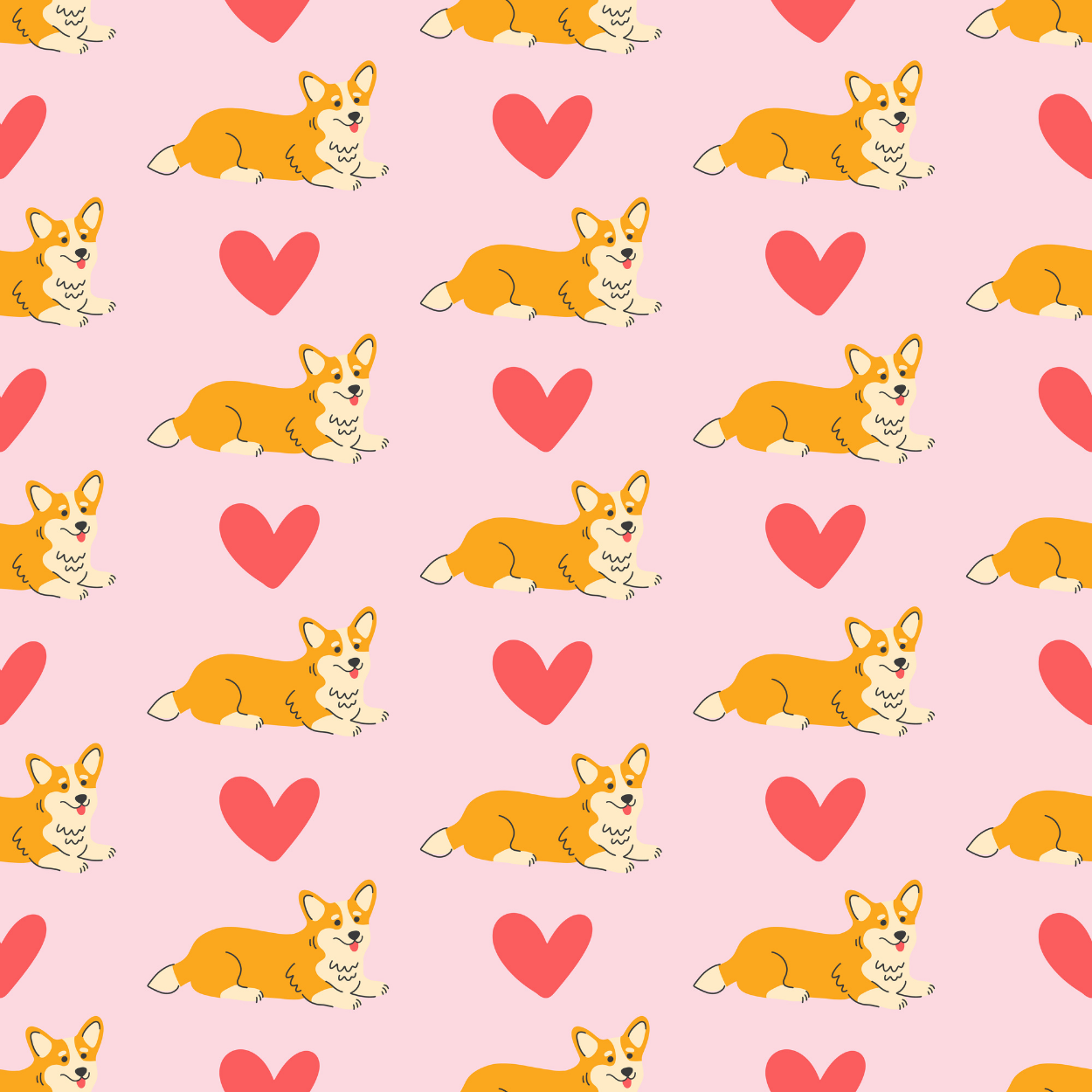 Dog or cat themed humorous novelty, funny fridge magnet. Pattern of corgis and hearts on a pink background