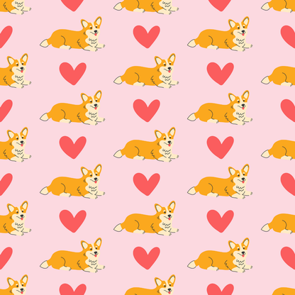 Dog or cat themed humorous novelty, funny fridge magnet. Pattern of corgis and hearts on a pink background