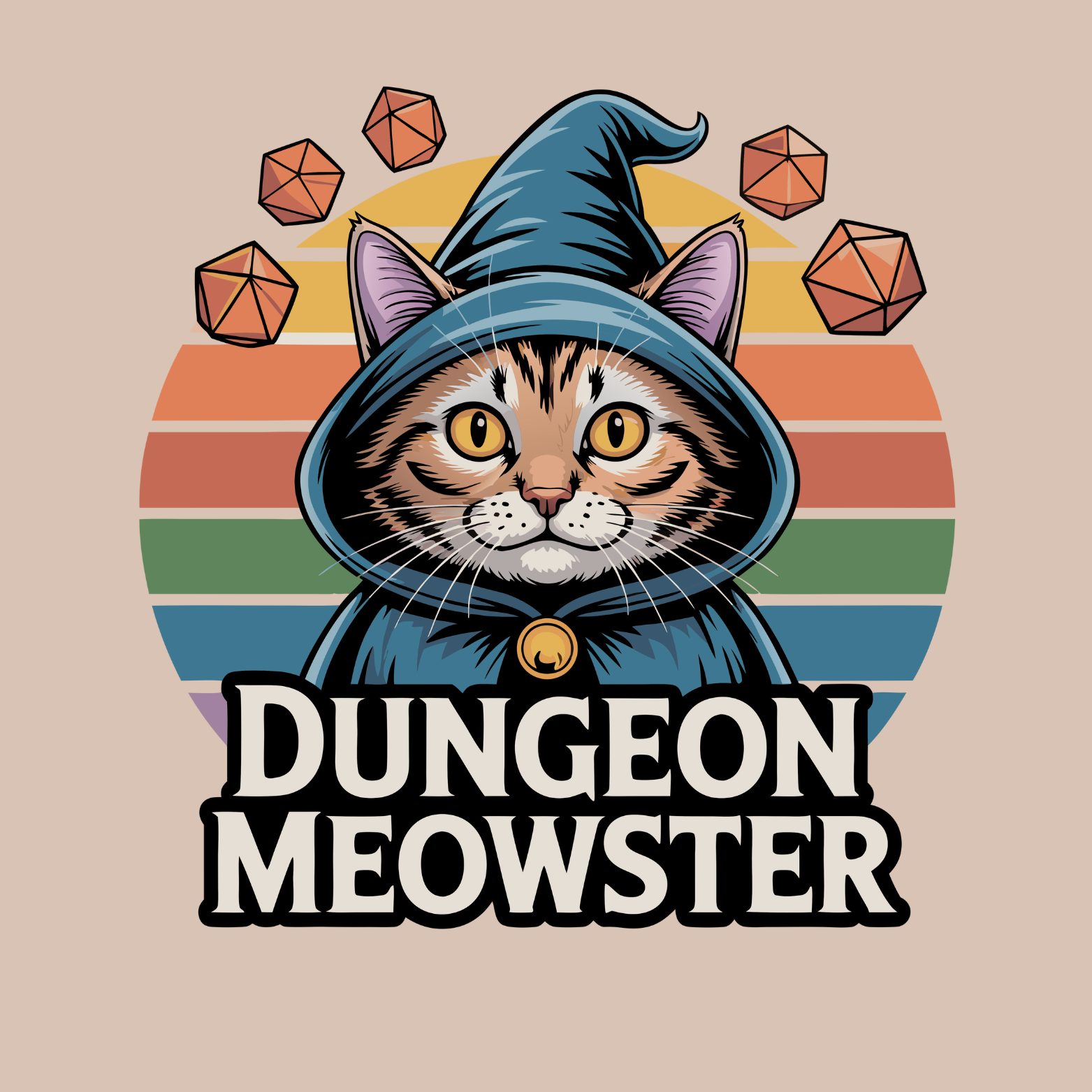 Novelty Fridge Magnet - Cat in a wizard's hat with 'Dungeon Meowster' text on a colorful background