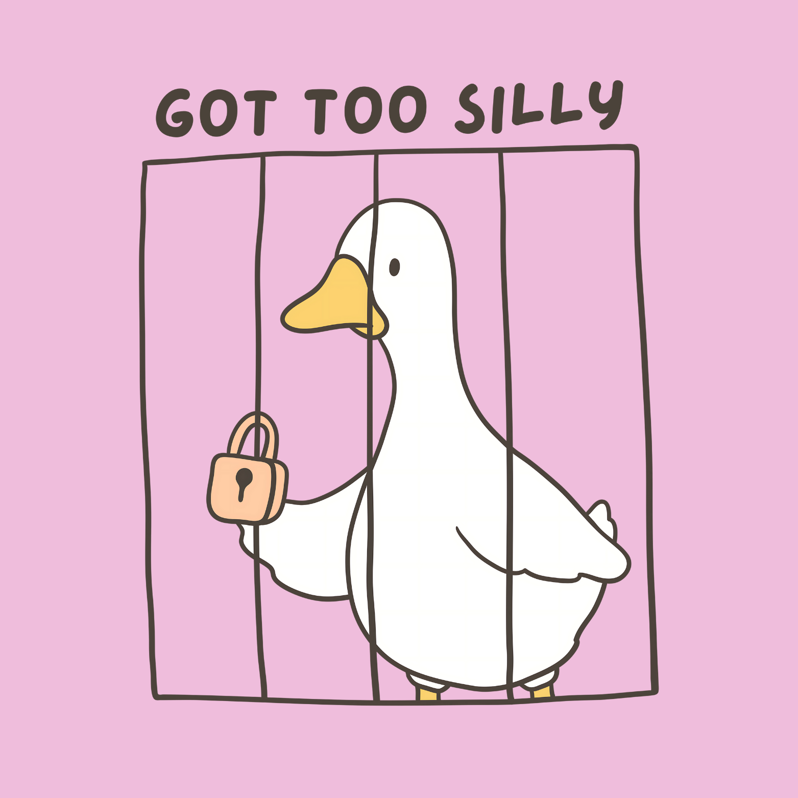 Novelty Fridge Magnet - Cartoon duck with a handbag inside a cage on a pink background with 'GOT TOO SILLY' text.