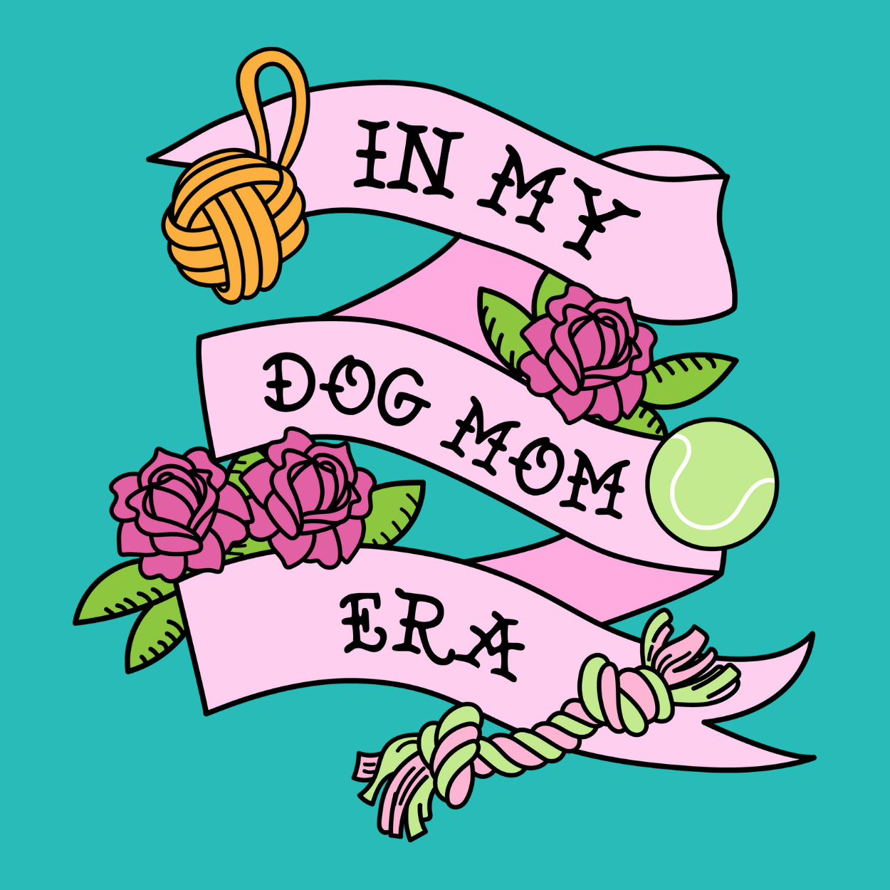 Dog or cat themed humorous novelty, funny fridge magnet. Decorative graphic with 'In My Dog Mom Era' text on a teal background