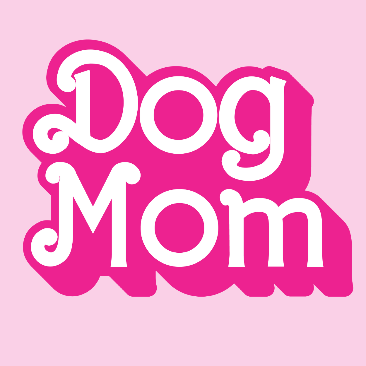 Dog or cat themed humorous novelty, funny fridge magnet. Text 'Dog Mom' in white on a pink background. Dog Magnet