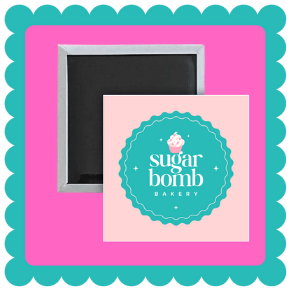 Thick square custom magnet for business logos and special events, personalized promotional magnet on a fridge
