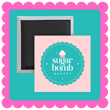 Thick square custom magnet for business logos and special events, personalized promotional magnet on a fridge
