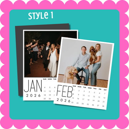 Custom photo magnet calendar, thin flexible 12-month magnetic calendar with personalized photos for fridge, locker, or office. 