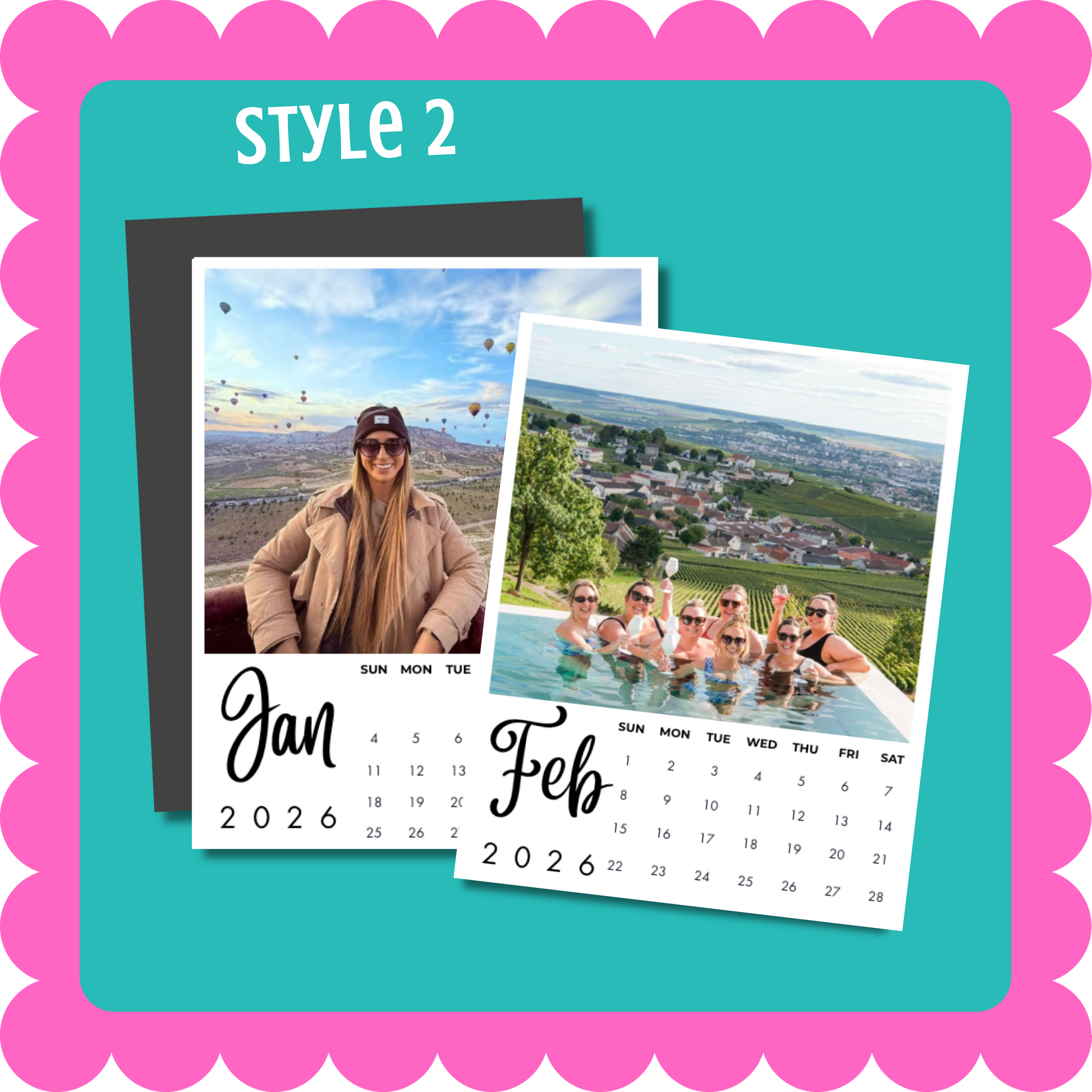 Custom photo magnet calendar, thin flexible 12-month magnetic calendar with personalized photos for fridge, locker, or office. 