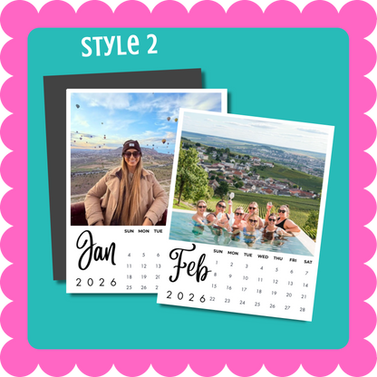Custom photo magnet calendar, thin flexible 12-month magnetic calendar with personalized photos for fridge, locker, or office. 