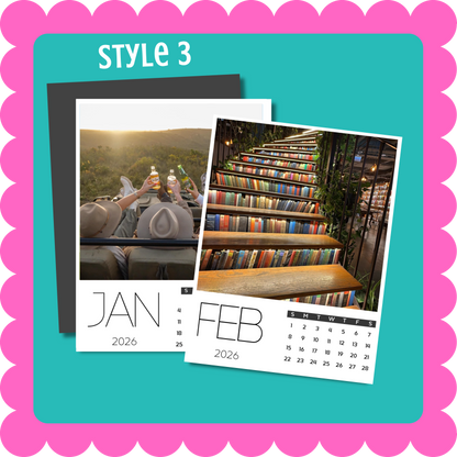 Custom photo magnet calendar, thin flexible 12-month magnetic calendar with personalized photos for fridge, locker, or office. 