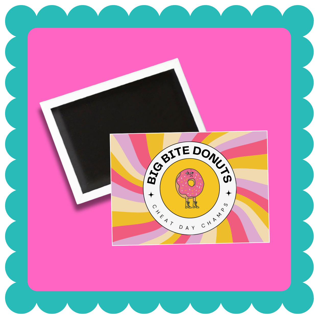 Personalized rectangle custom business magnets for branding, promotional giveaways, and corporate events, bulk orders available. Fridge magnet design on a pink background. Logo Magnet, Event Magnet, Custom Magnet Design