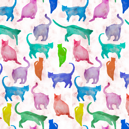 Dog or cat themed humorous novelty, funny fridge magnet. Pattern of colorful watercolor cats on a light pink background
