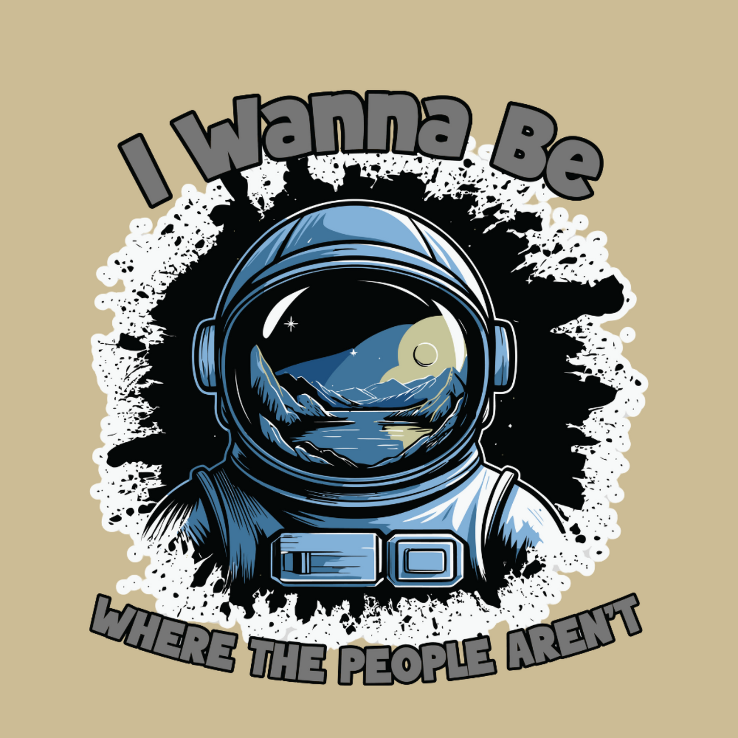Cryptid fridge magnet with Bigfoot, alien, or Nessie design from the MYTHICAL MISFITS ReadyWhims Collection. Astronaut helmet graphic with 'I Wanna Be Where the People Aren't' text on a beige background. Astronaut Magnet