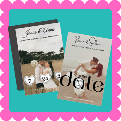 THIN Save the Date SCRATCH OFF Photo Magnets – Flexible Personalized Wedding Announcement